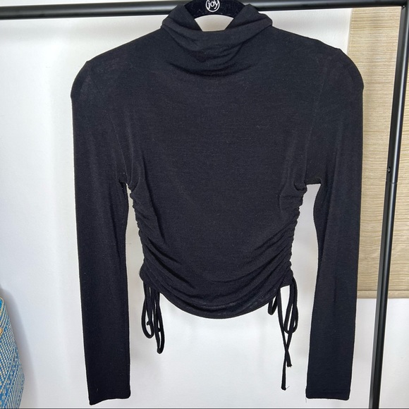 Rebel Flow Long Sleeve Mock Neck Black Ruched Tie Side Top - Picture 2 of 9